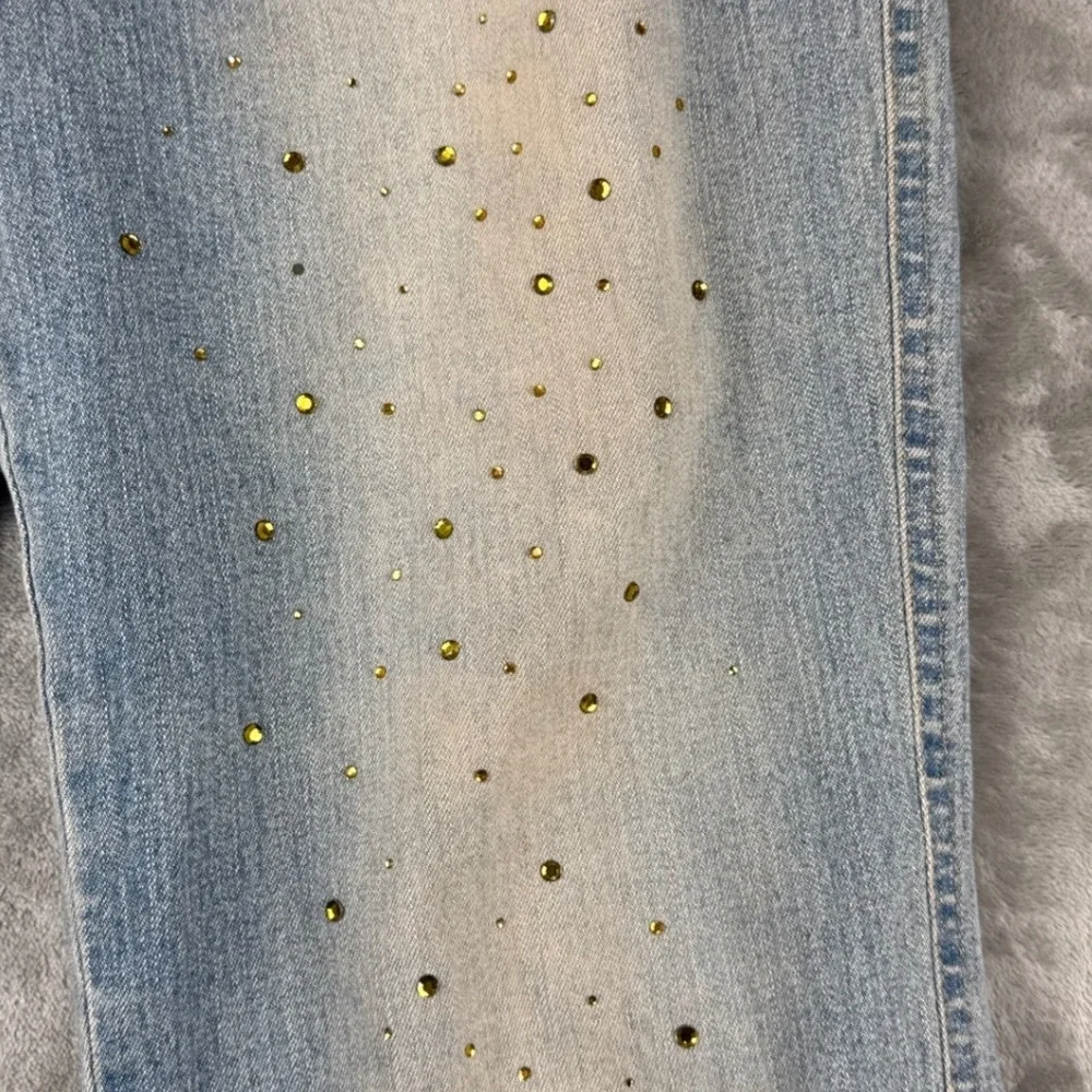 Live Fashion Network Rhinestone Embellished Jeans Light Wash Y2K Straight 34/48 - Picture 8 of 9